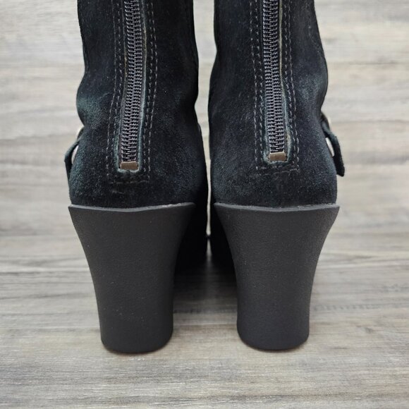 UGG Gissella Womens Suede Sheepskin Shearling Wedge Zip Black Ankle Boots 5593 - Picture 6 of 14